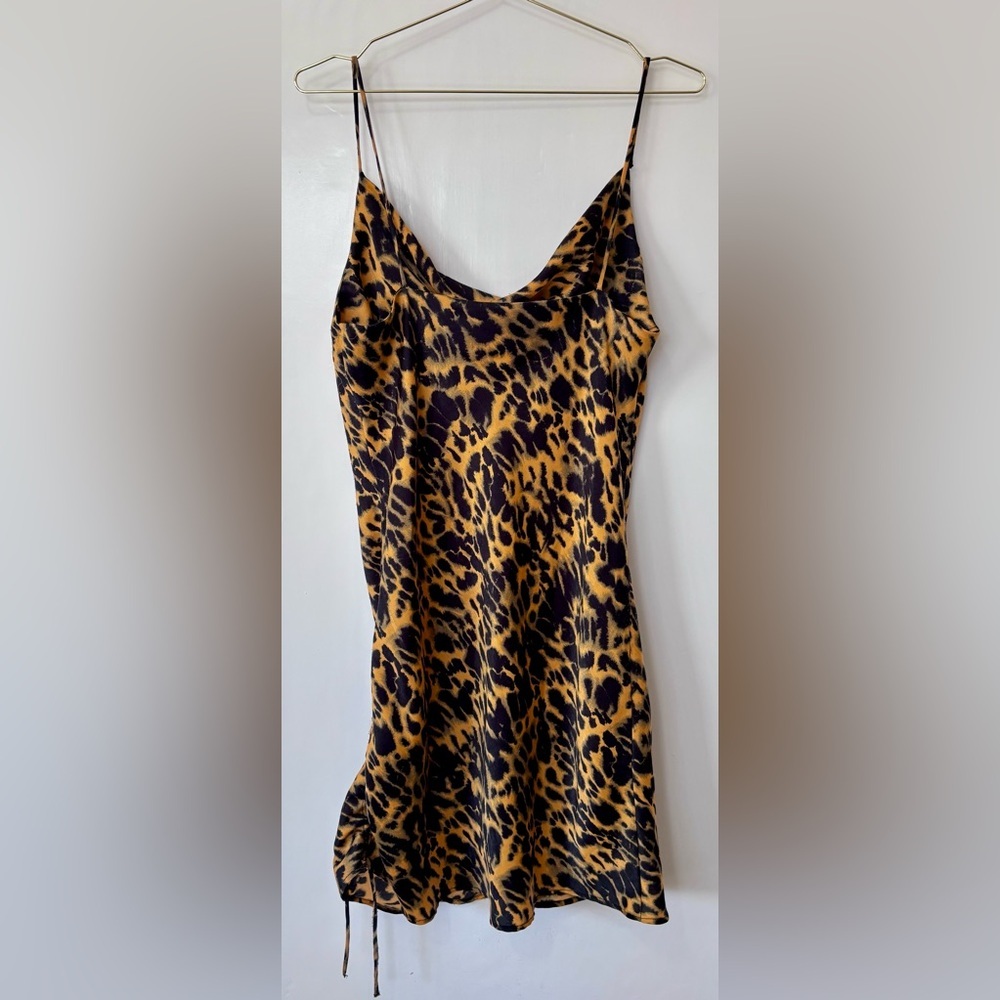 TOPSHOP| Animal Print Black/Tan Stretch Satin Cowl Neck Slip Mini Dress Sz 10 - Picture 3 of 6
